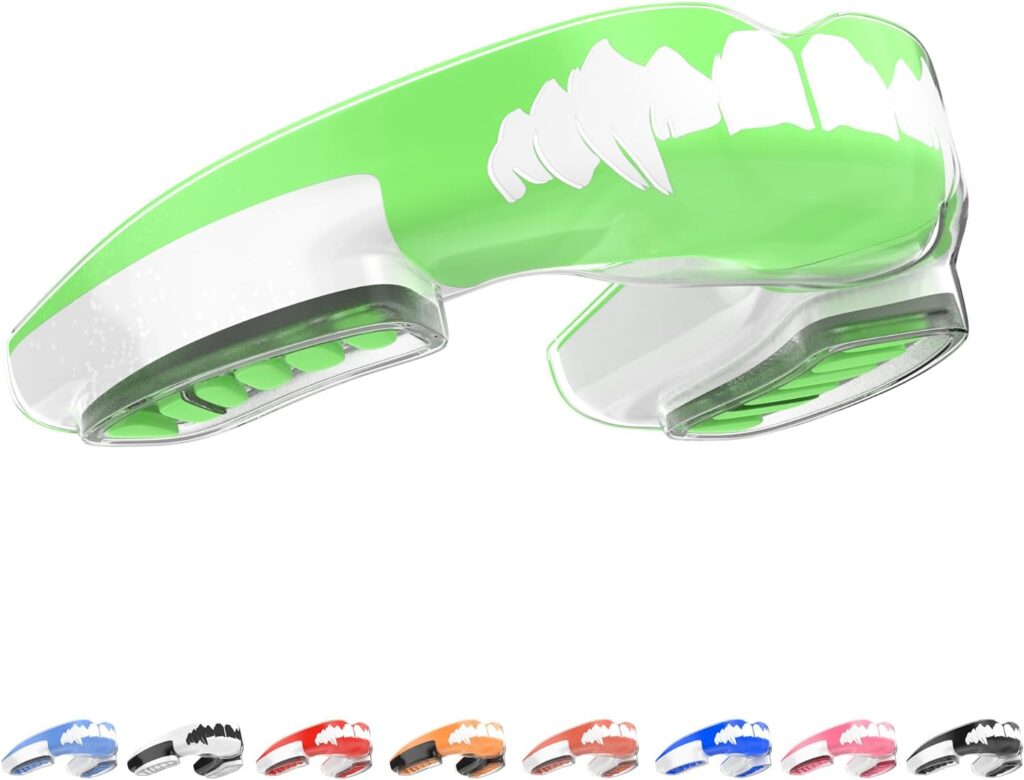 Reductro Mouthguard Slim Fit, Adults and Junior Sports Gum Shield Mouth Guard with case for Boxing, MMA, Rugby, Hockey, Karate, Judo and All Contact Sports. Fitting Technology. (Green White)