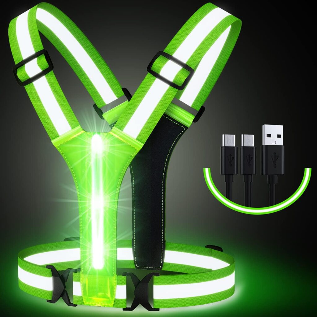 Simket LED Reflective Vest Running Gear, Running Lights for Runners, USB Rechargeable LED Light Up Vest High Visibility with Adjustable Waist/Shoulder for Jogging Running Walking