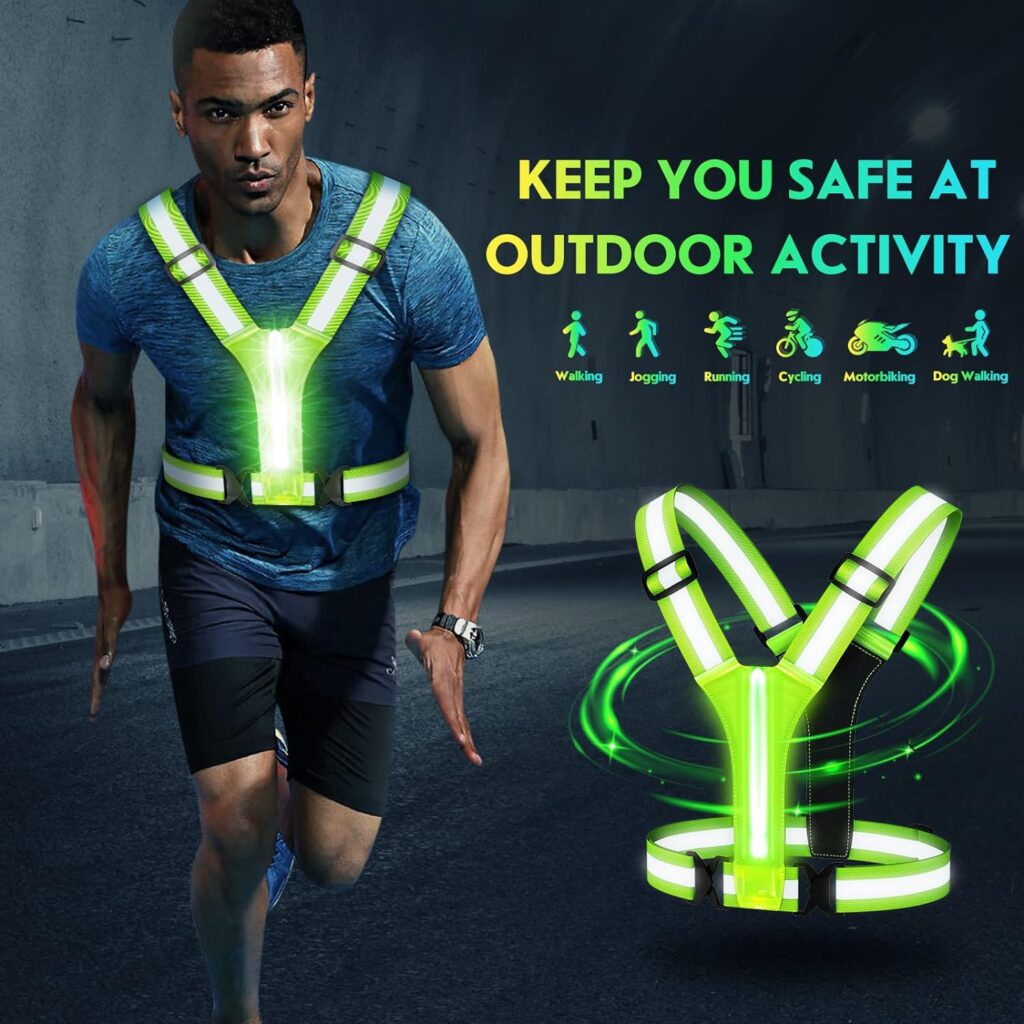 Simket LED Reflective Vest Running Gear, Running Lights for Runners, USB Rechargeable LED Light Up Vest High Visibility with Adjustable Waist/Shoulder for Jogging Running Walking