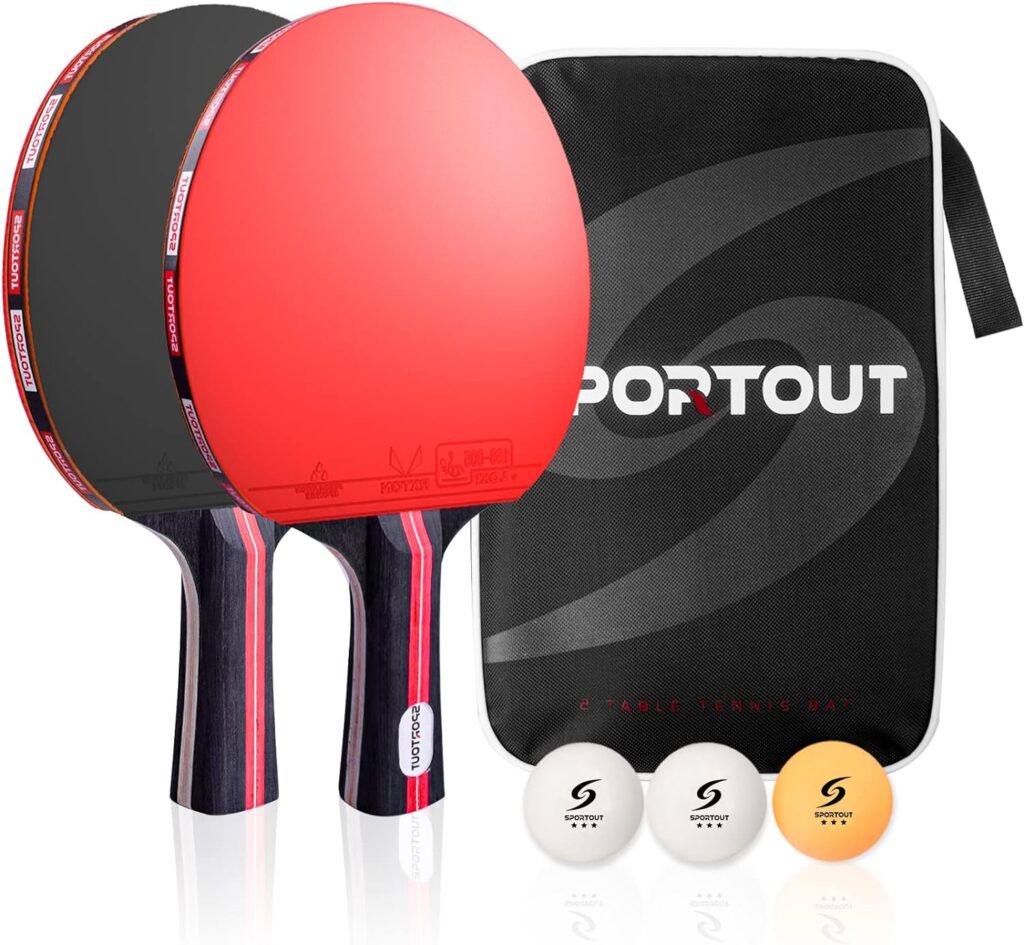 Sportout Table Tennis Bats, Portable Table Tennis Set, Ping Pong Bats for Outdoor Indoor Table Tennis Table with 3-Star Ping Pong Balls, High-Performance Paddle, Compact Storage Case