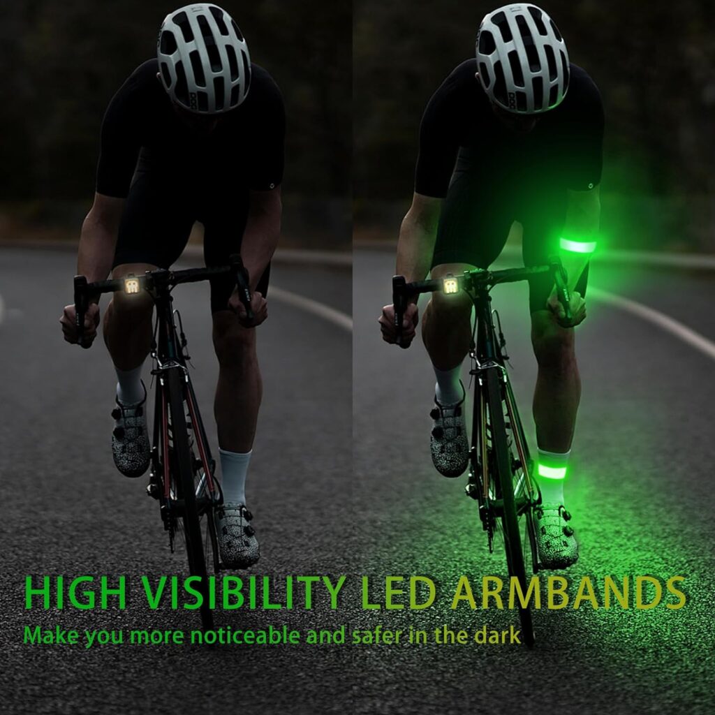 Todoxi Led Armbands for Running, 2 Pack Running Lights for Runners Rechargeable Reflective Running Gear Light Up Armband High Visibility LED Wristband Bracelet Lights for Kids Joggers Bikers Walkers