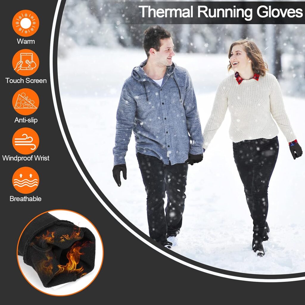 TOLEMI Thermal Gloves, Winter Gloves Running Warm Liner Gloves Anti-slip Touch Screen Gloves for Men Women Sport Walking Riding Driving Cycling
