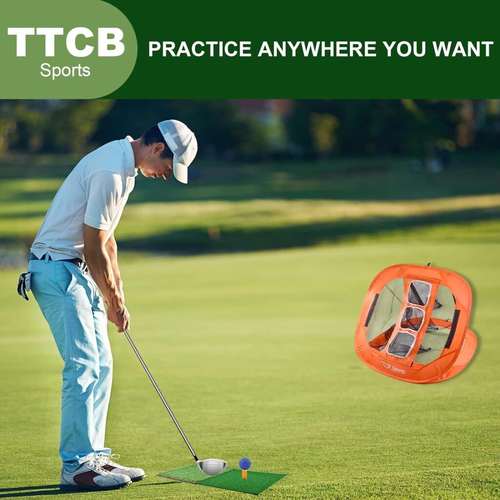 TTCB Sports Pop Up Golf Chipping Net，Target Net Removable Golf Net, Indoor/Outdoor Golf Training Equipment, Golf Gifts for Men, Chip and Stick Golf Game