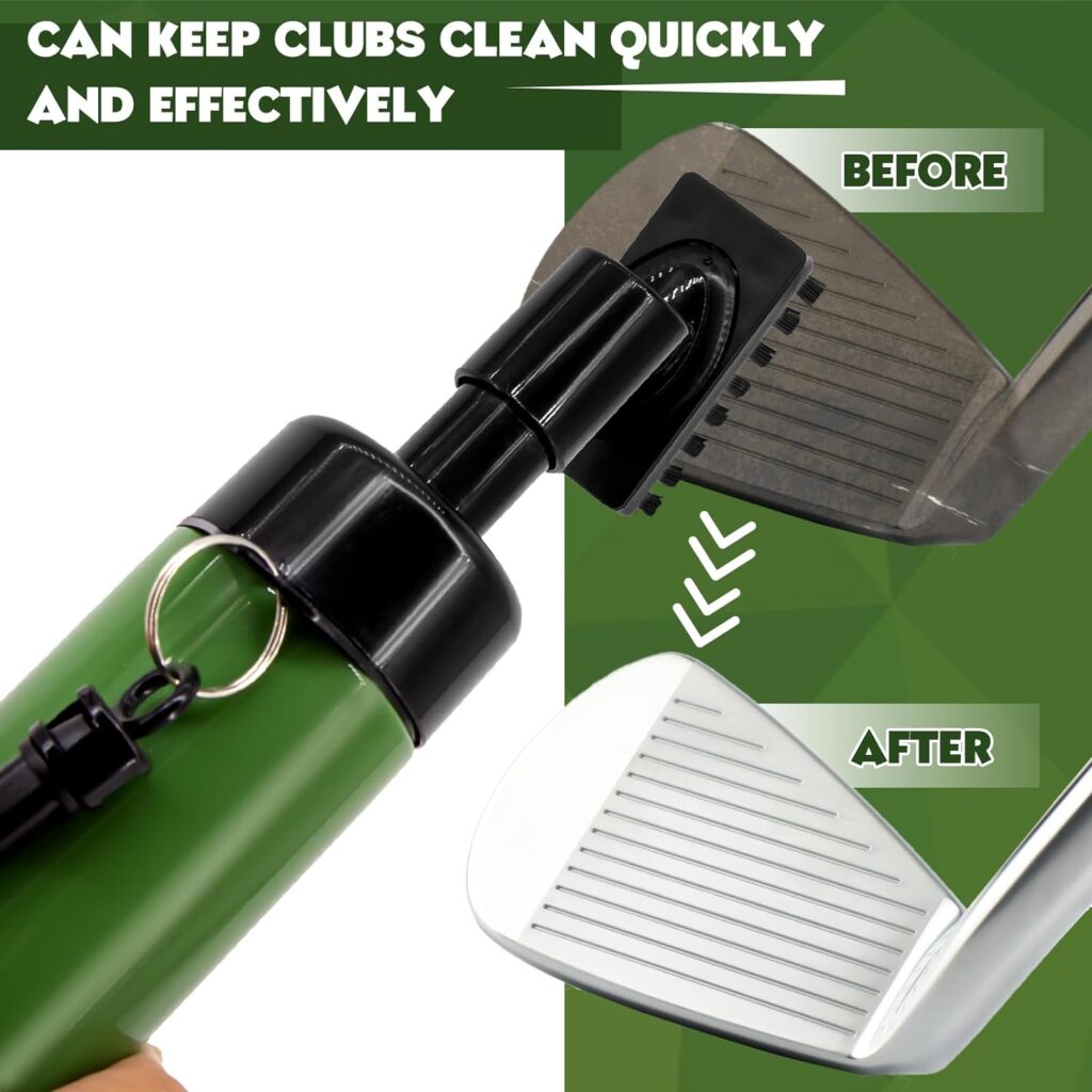 UoQo Golf Club Cleaner Brush With Golf Towel, Green Golf Club Brush Groove Cleaner Golf Club Cleaning Kit, Professional Golf Ball Cleaner With Built In Water Spray Golf Accessories