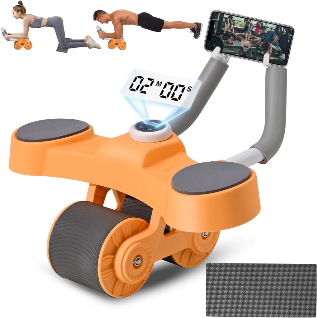 Abdominal Exercise Roller, Abs Roller Wheel Core Exercise Equipment, Automatic Rebound Abdominal Wheel Roller Wheel for Core Trainer, Includes Timer and Phone Holder