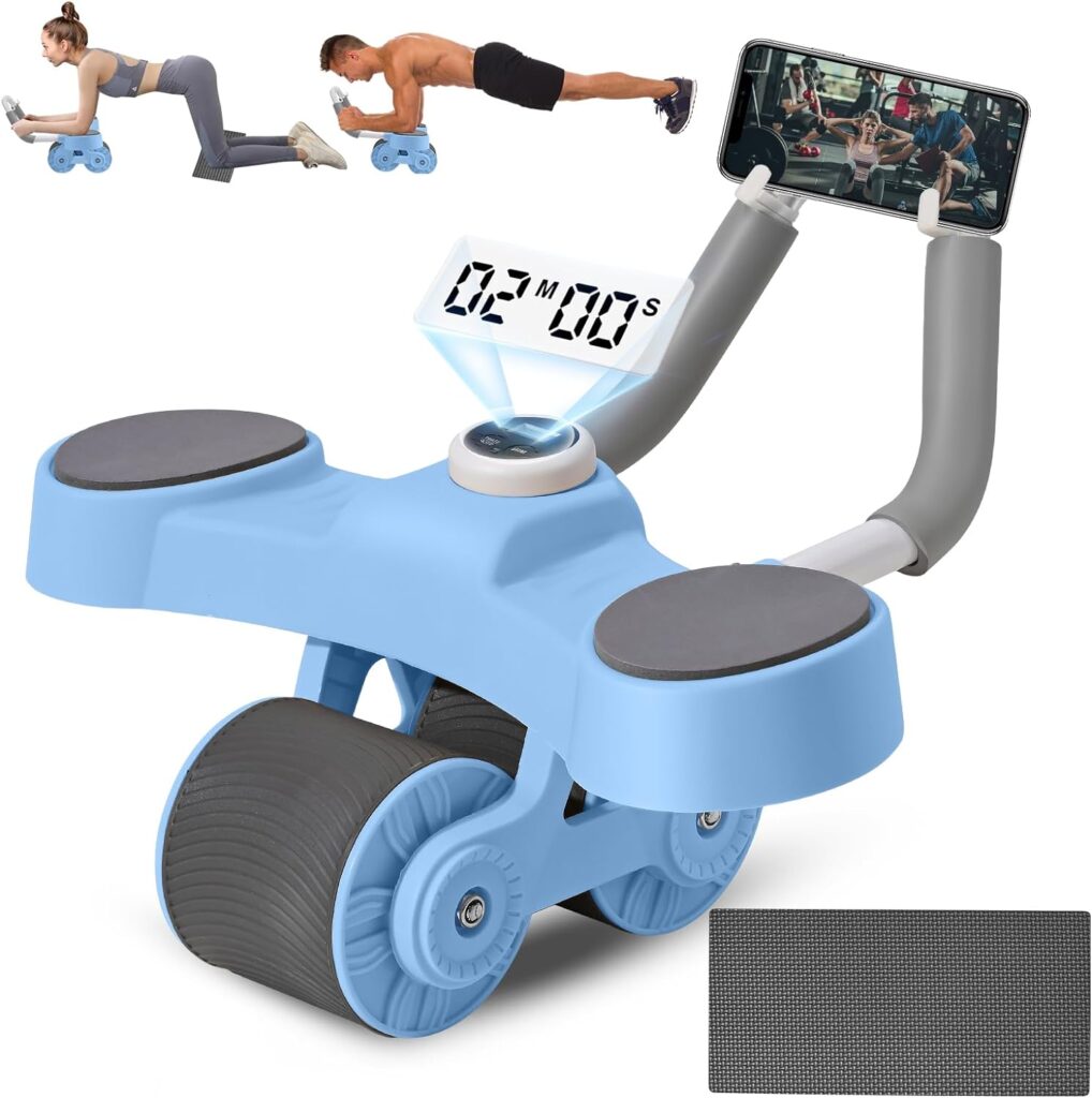 Abdominal Exercise Roller, Abs Roller Wheel Core Exercise Equipment, Automatic Rebound Abdominal Wheel Roller Wheel for Core Trainer, Includes Timer and Phone Holder