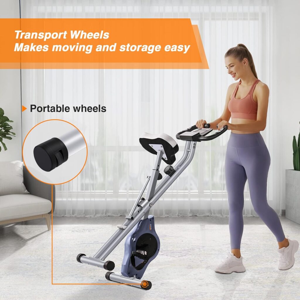 BCAN Folding Exercise Bike for Heavy People,Foldable Exercise Bike with 8 Levels Magnetic Resistance, Pulse Sensor for Home Gym (330 LBS Weight Capacity)