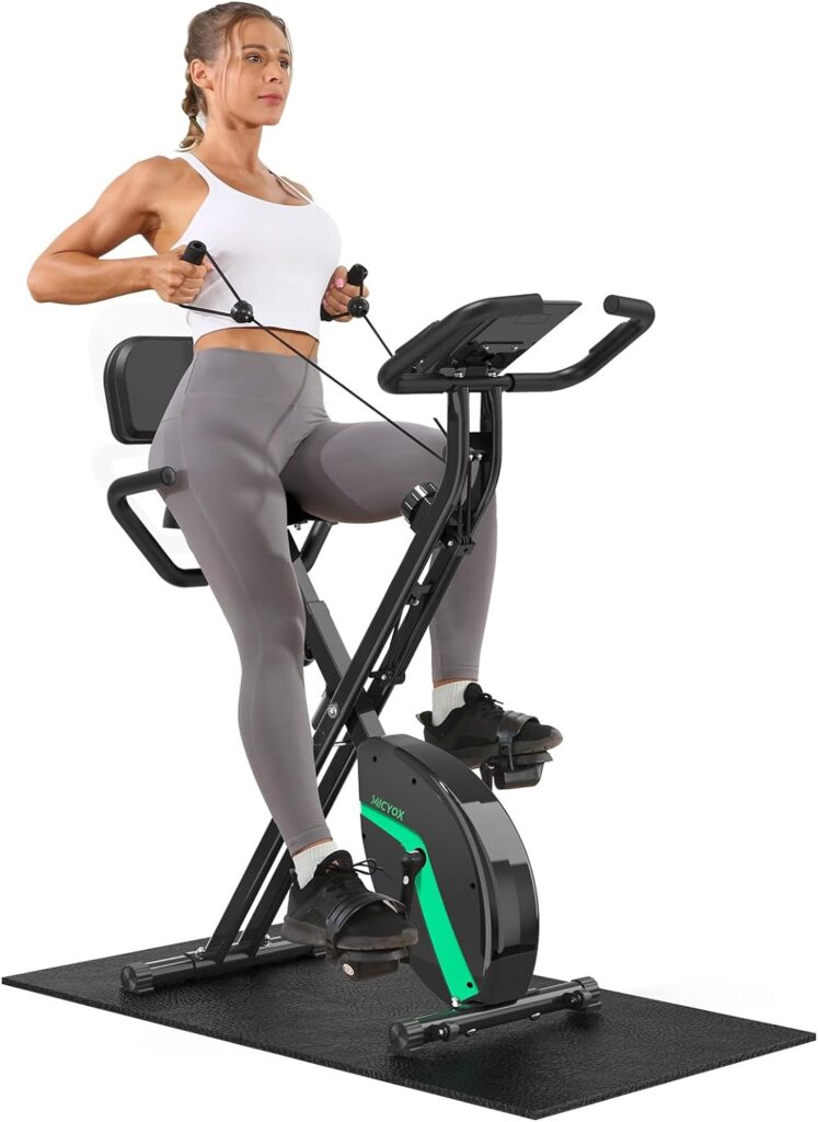 Exercise Bike, Micyox Magnetic Foldable Indoor Cycling Bike with LCD Display and Heart Rate Sensor Home Workout Bike with Resistance Bands Space-saving Fitness Exercise Equipment