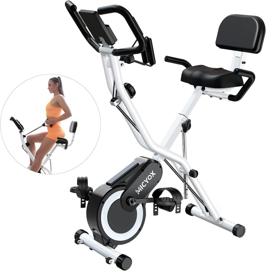 Exercise Bike, Micyox MX711 Foldable Magnetic Indoor Cycling Bikes With Oversized Saddle, 16 Resistance Levels, Display Monitor, Heart Rate Sensor, Space-saving Exercise Equipment