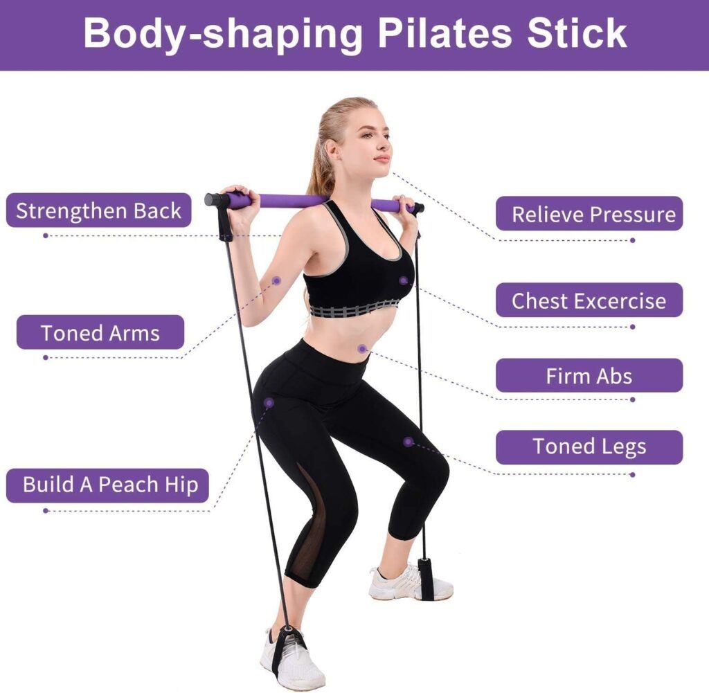 Pilates Bar Kit, Super Portable Yoga Exercise Pilate Stick Set with Resistance Band Foot Loop, Fitness equipment for Stretch Sculpt Twisting Sit-Up for Man Women Home Gym