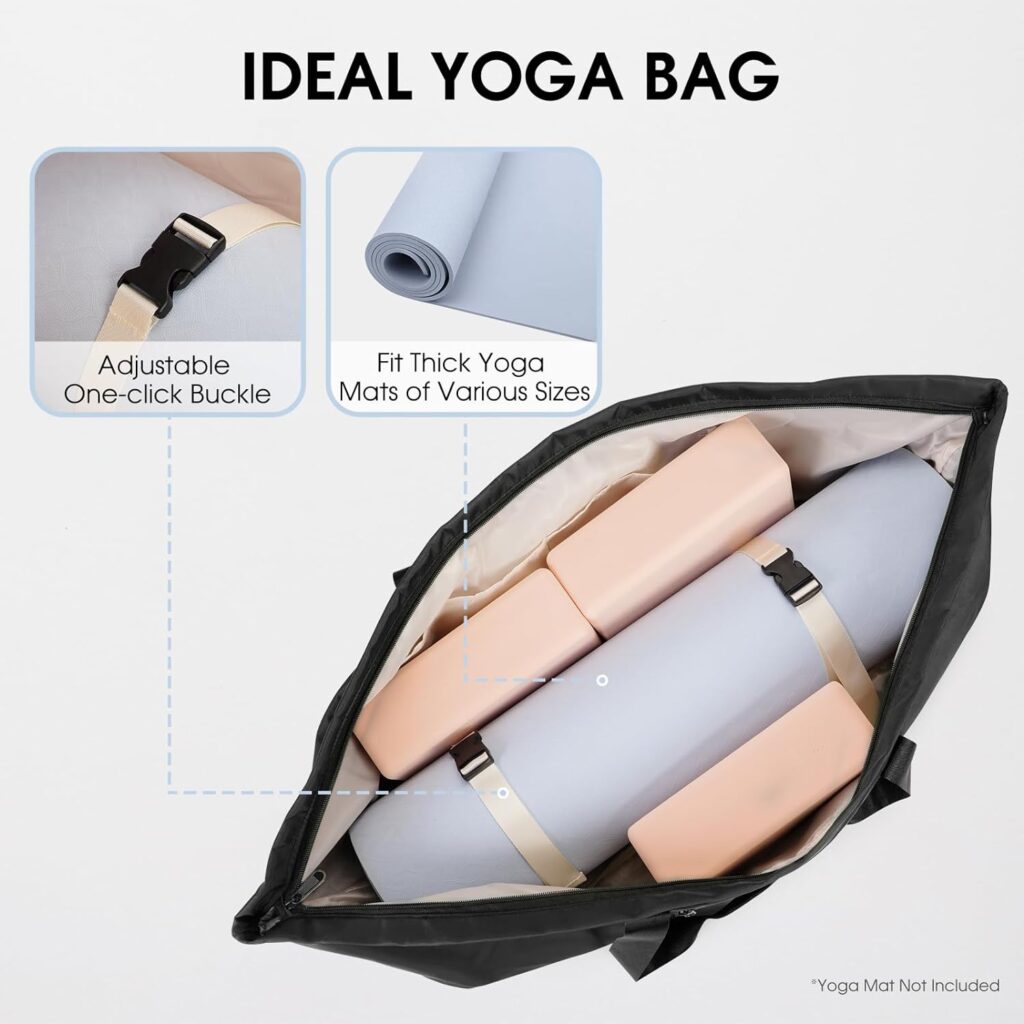 sportsnew Gym Bag Womens Large Yoga Bag for Yoga Mat and Blocks with Shoes Bag and Wet Compartment Ladies Pilates Mat Bag with Adjustable Mat Strap