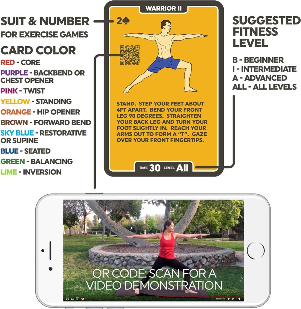 Stack 52 Yoga Exercise Cards: Designed by Certified Yoga Instructor. Video Instructions Included. Beginner to Advanced Poses and Asana Workout Games. Improve Fitness and Flexibility (Base Deck)