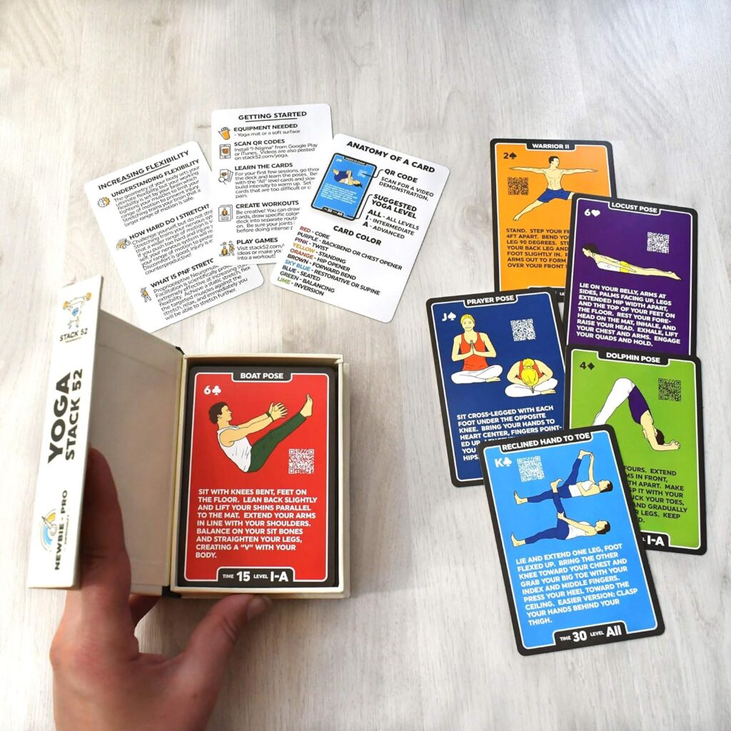 Stack 52 Yoga Exercise Cards: Designed by Certified Yoga Instructor. Video Instructions Included. Beginner to Advanced Poses and Asana Workout Games. Improve Fitness and Flexibility (Base Deck)