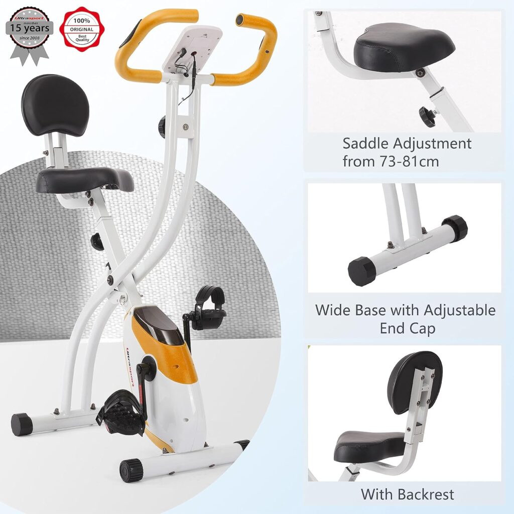 Ultrasport F-Bike 150/200, exercise bike, 8 resistance levels, tablet holder, hand pulse sensors, foldable, space-saving