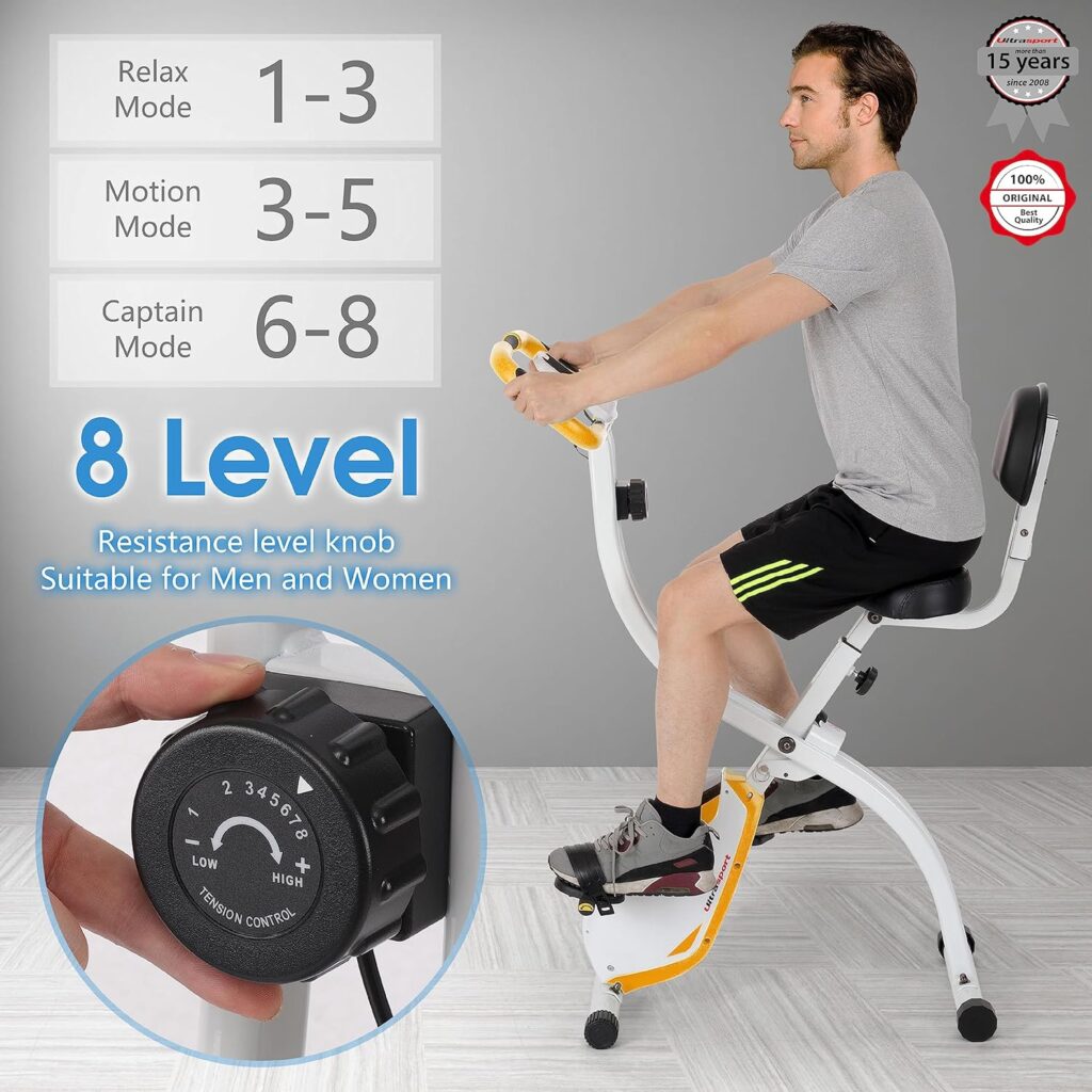 Ultrasport F-Bike 150/200, exercise bike, 8 resistance levels, tablet holder, hand pulse sensors, foldable, space-saving