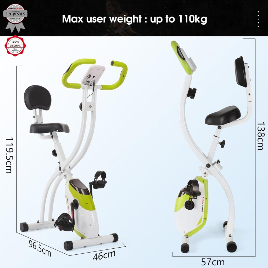 Ultrasport F-Bike 150/200, exercise bike, 8 resistance levels, tablet holder, hand pulse sensors, foldable, space-saving