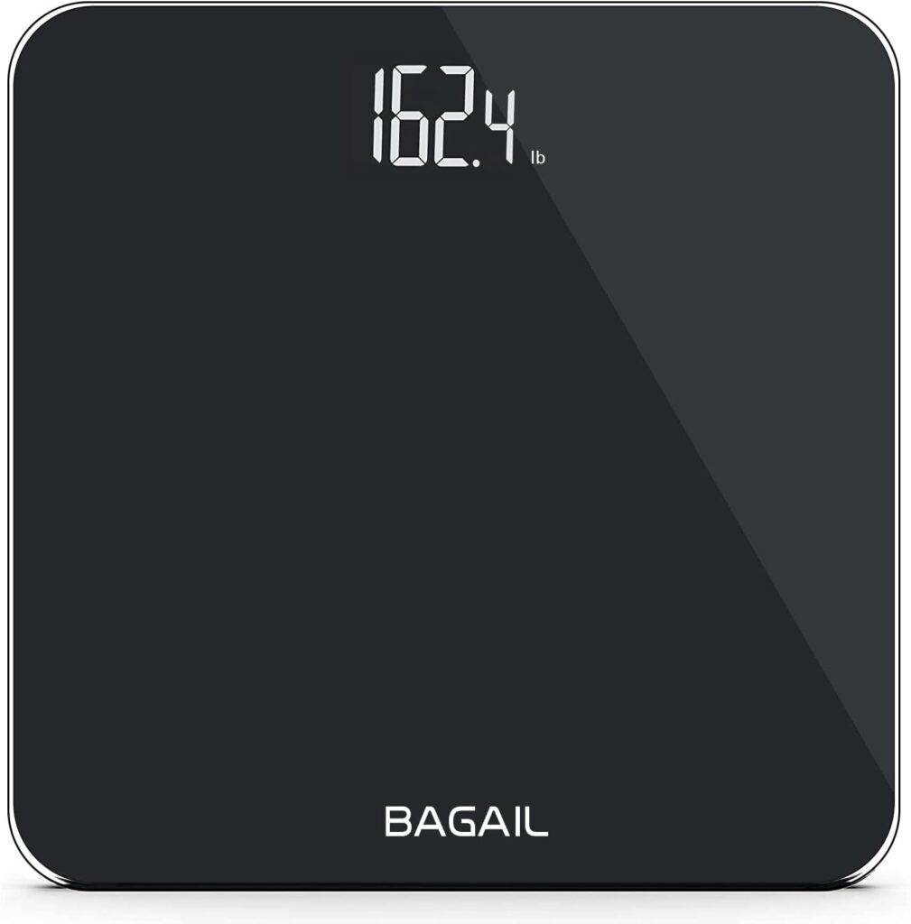 BAGAIL Bathroom Scale, Digital Weighing Scale with High Precision Sensors and Tempered Glass, Ultra Slim, Step-on Technology, Shine-Through Display - 15Yr Guarantee - Black