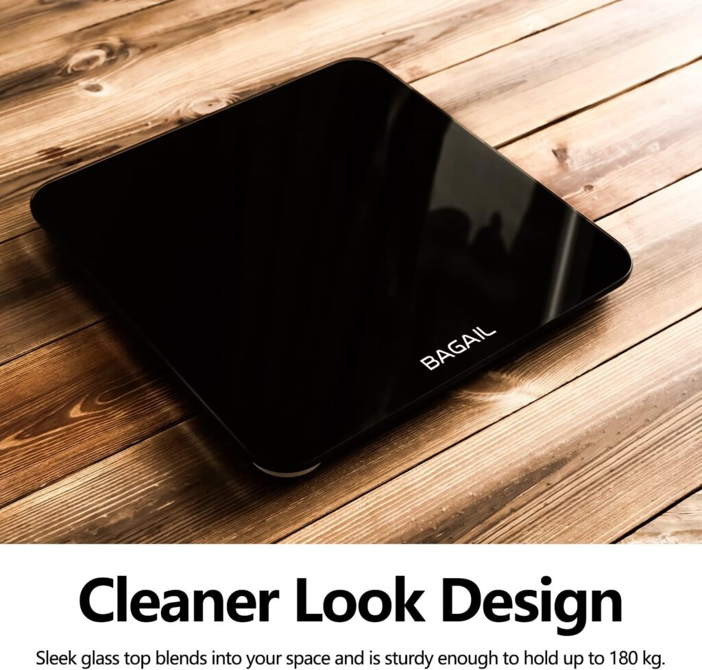 BAGAIL Bathroom Scale, Digital Weighing Scale with High Precision Sensors and Tempered Glass, Ultra Slim, Step-on Technology, Shine-Through Display - 15Yr Guarantee - Black