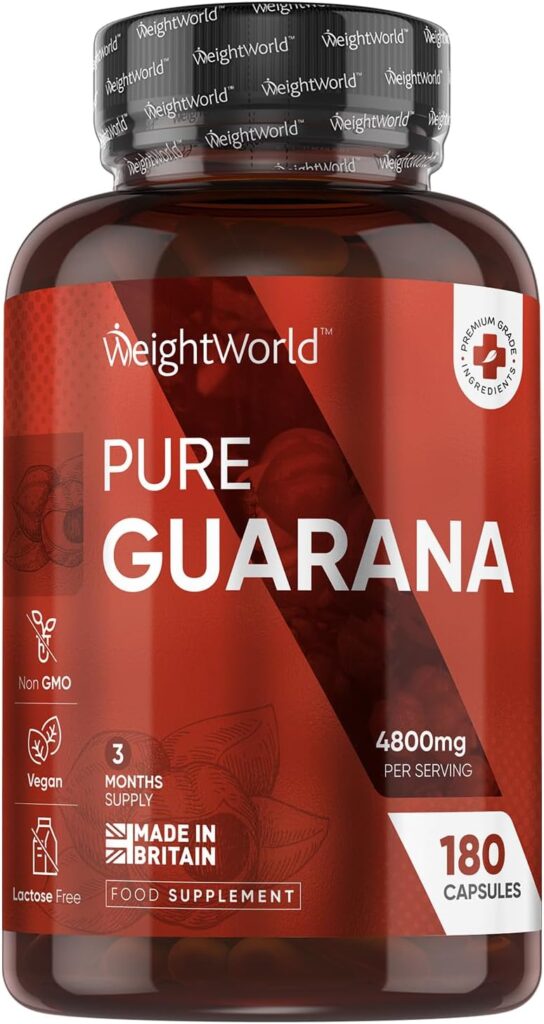 Caffeine Supplement with No Jitter - 4X More Caffeine Than Coffee - 180 Guarana Capsules (3 Months Supply) - Vegan Natural Caffeine Pills with No After Effects - Guarana Tablets Alternative