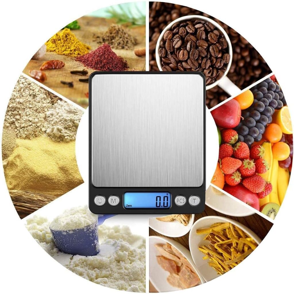 Digital kitchen Scales 3000g / 0.1g High-precision Mini Food Scales with Backlit LCD Display Stainless Steel Multifunctional Scale With 2 Weighing Pans Batteries Included(Pocket Scale 3kg)