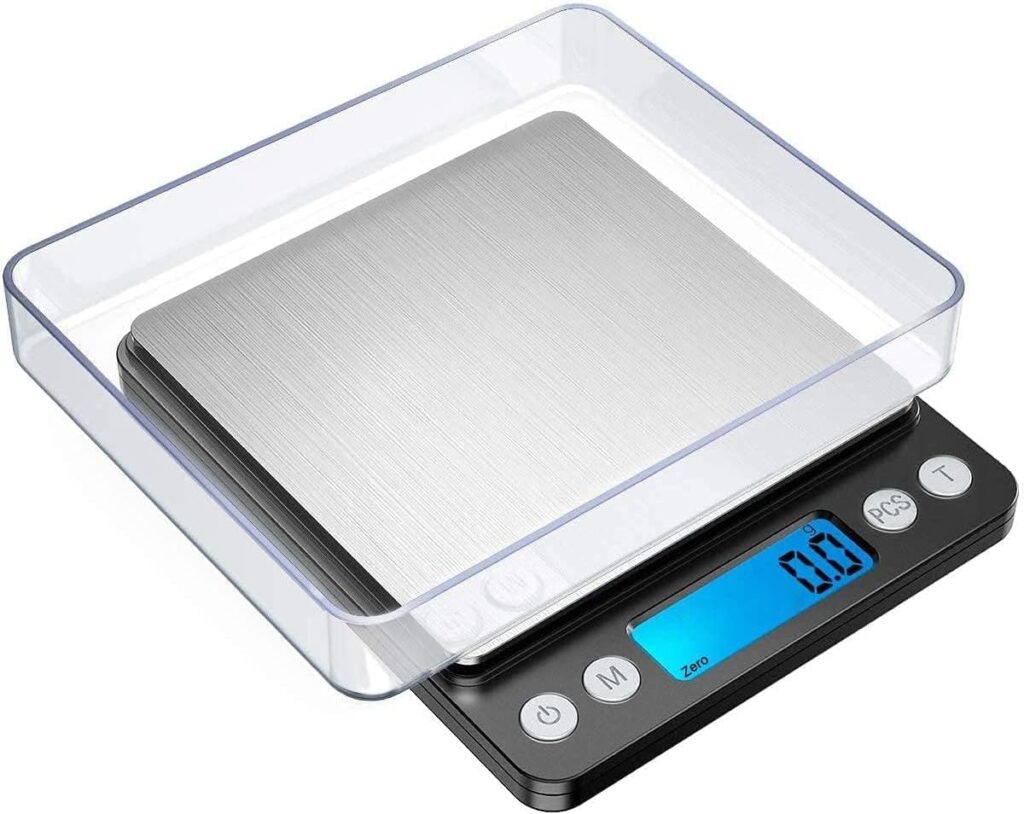 Digital kitchen Scales 3000g / 0.1g High-precision Mini Food Scales with Backlit LCD Display Stainless Steel Multifunctional Scale With 2 Weighing Pans Batteries Included(Pocket Scale 3kg)