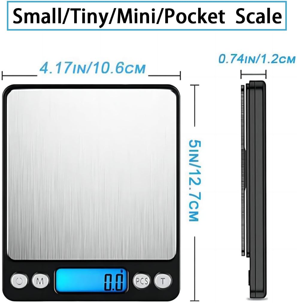 Digital kitchen Scales 3000g / 0.1g High-precision Mini Food Scales with Backlit LCD Display Stainless Steel Multifunctional Scale With 2 Weighing Pans Batteries Included(Pocket Scale 3kg)