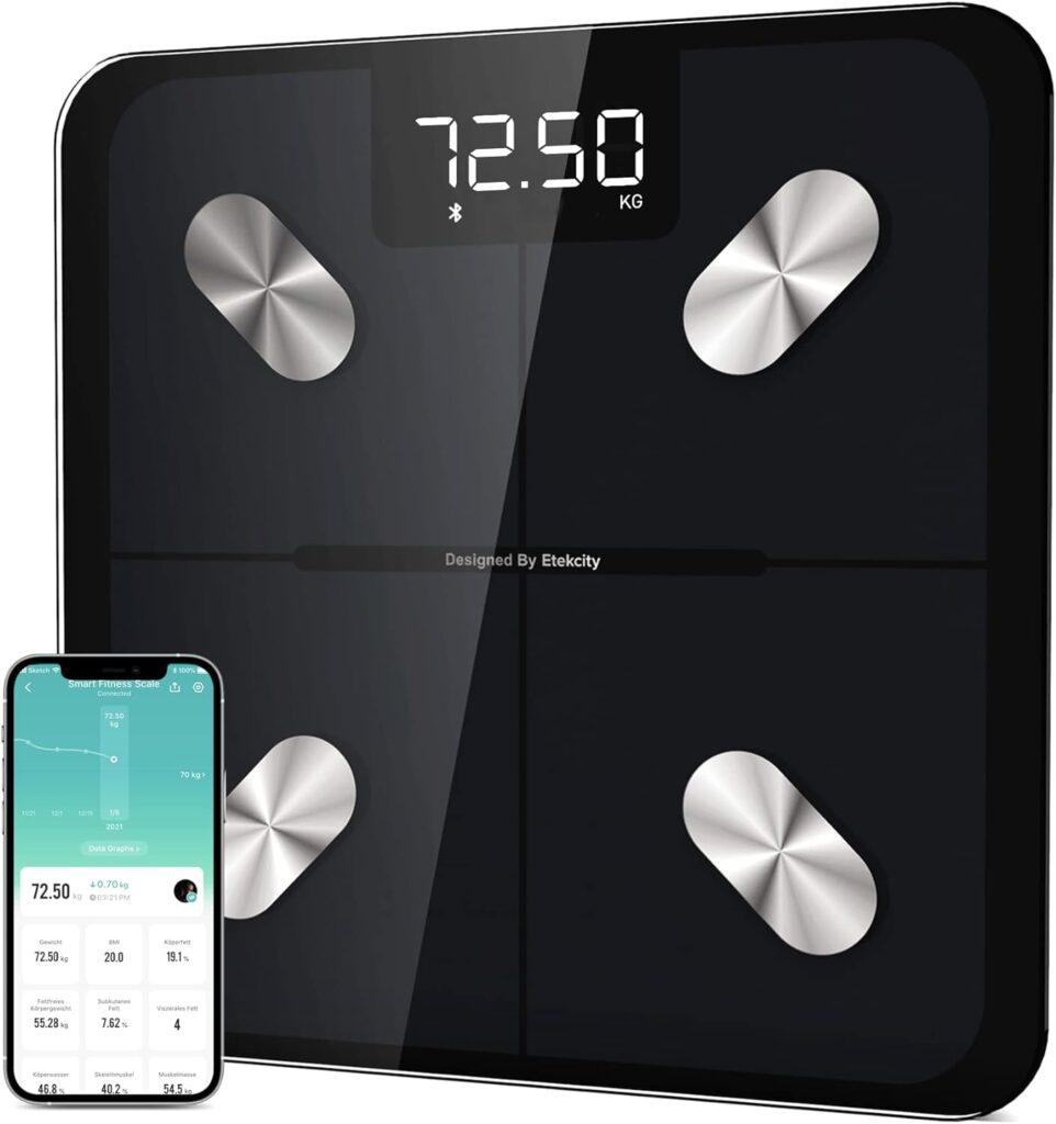 Etekcity Smart Bathroom Scales for Body Weight, Accurate to 0.05lb (0.02kg) Digital Weighing Scales with BMI and Body Fat, Zero - Current Mode Baby Mode, Large LED Display, Batteries Included, 400lb