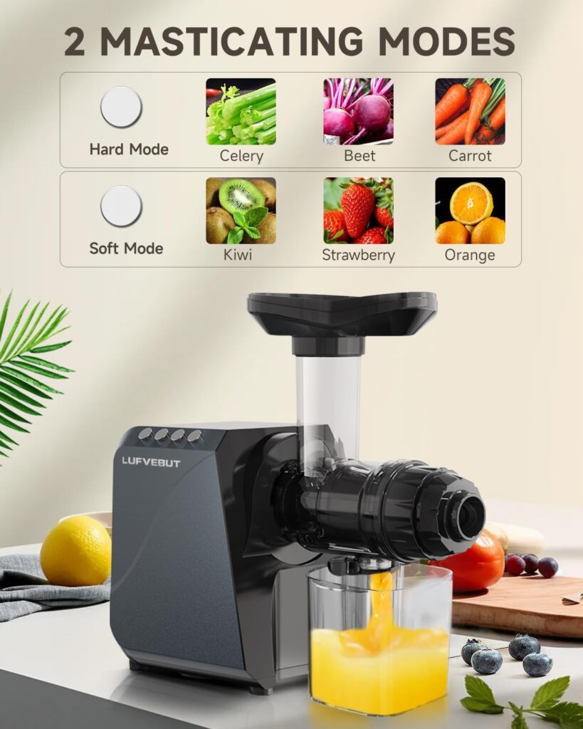 Juicer Machine, Cold Press Juicer 250W, Masticating Slow Juicers for Fruits and Vegetables, Juice Extractor Easy to Assemble Clean, with Overheat Protection, BPA Free, Quiet Motor Reverse Function