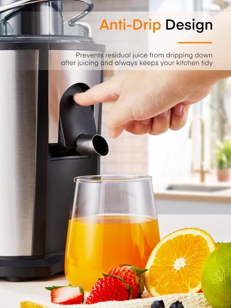 Juicer Machines FOHERE, 600W Juicers Whole Fruit and Vegetable, Fruit Juicer Machine with Anti-Drip Spout, 2 Speeds, Juice Booklet, Brush for Easy Cleaning, BPA-Free [Energy Class A+++]