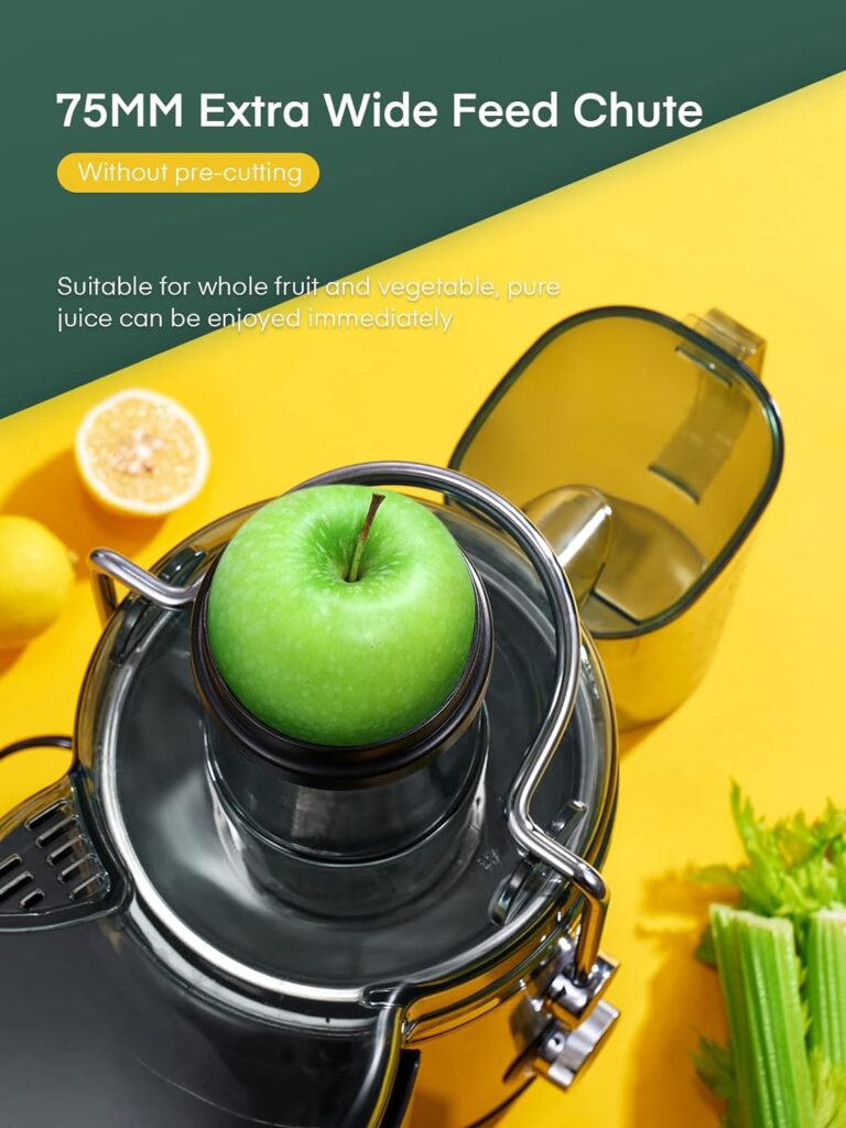 Juicer Machines, FOHERE 800W Juicer Whole Fruit and Vegetables, Quick Juicing Easy to Clean, 75MM Large Feed Chute, Dual Speed Setting and Non-Slip Feet, Silver