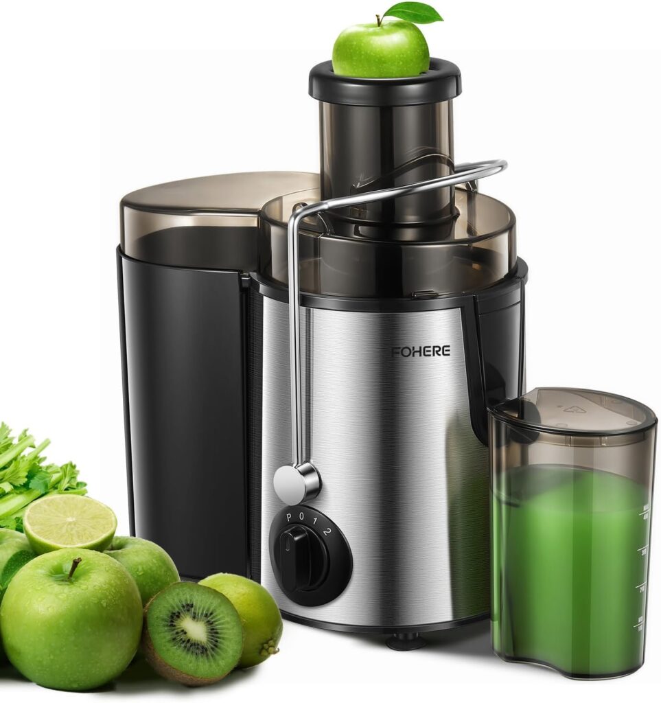 Juicer Machines, FOHERE Juicer Whole Fruit and Vegetables with 3-Speed Setting, Upgraded Version 400 W Motor Quick Juicing, Cleaning Brush and Juicing Recipe Included