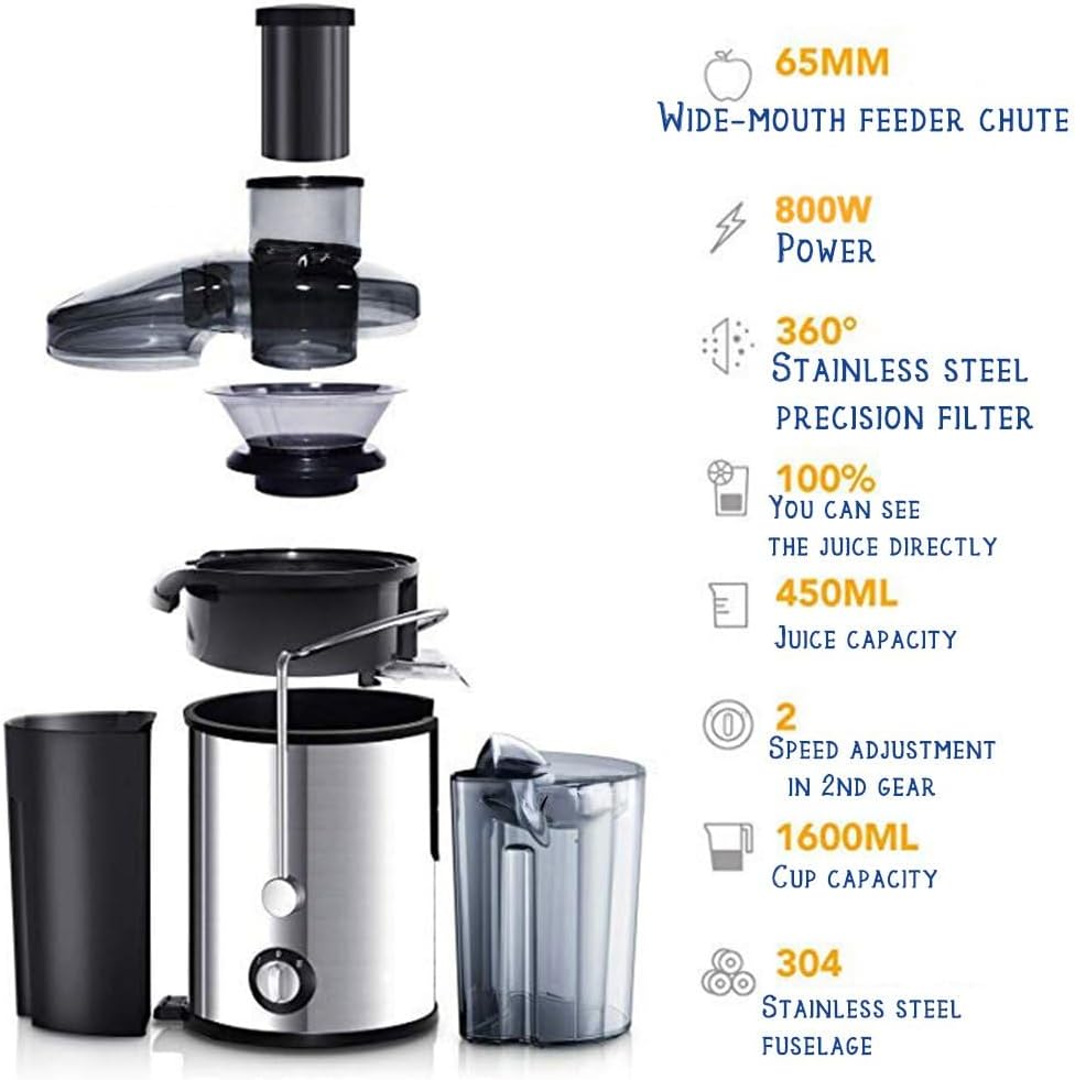 Juicer Machines,1000W Whole Fruit and Vegetable Juice Extractor, Centrifugal Juicer Machine, Stainless Steel Portable Smart Juicer,BPA-Free, Easy to Clean (Silver)