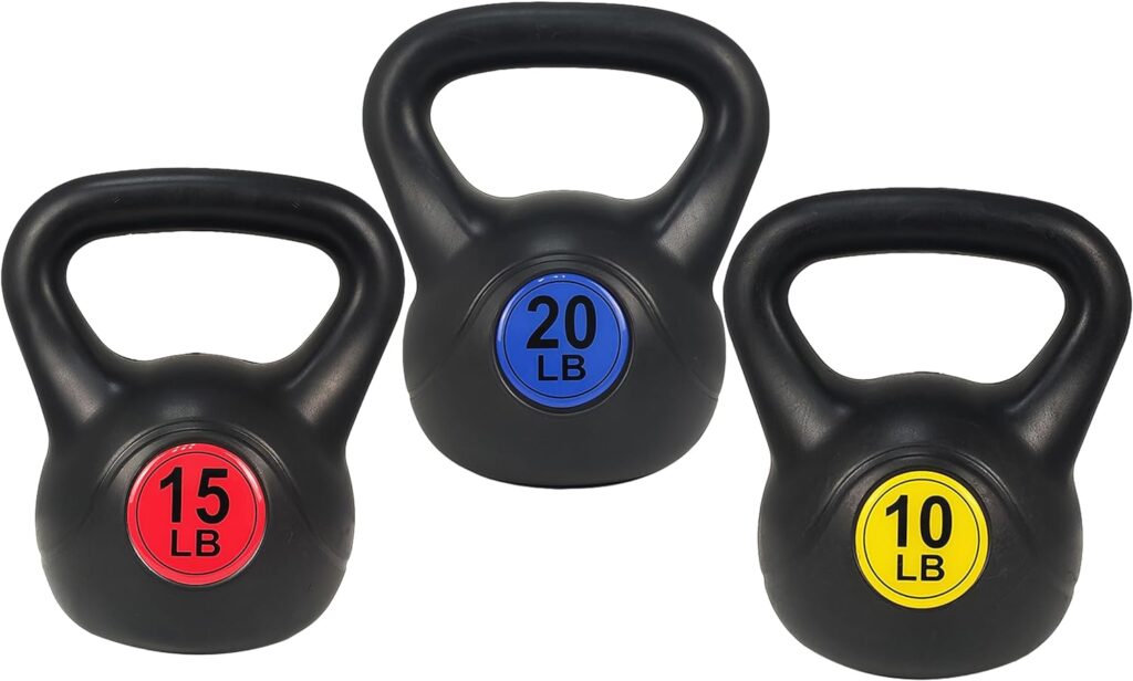 Signature Fitness ​Wide Grip Kettlebell Exercise Fitness Weight Set, Set of 3 or Set of 4 Kettlebells