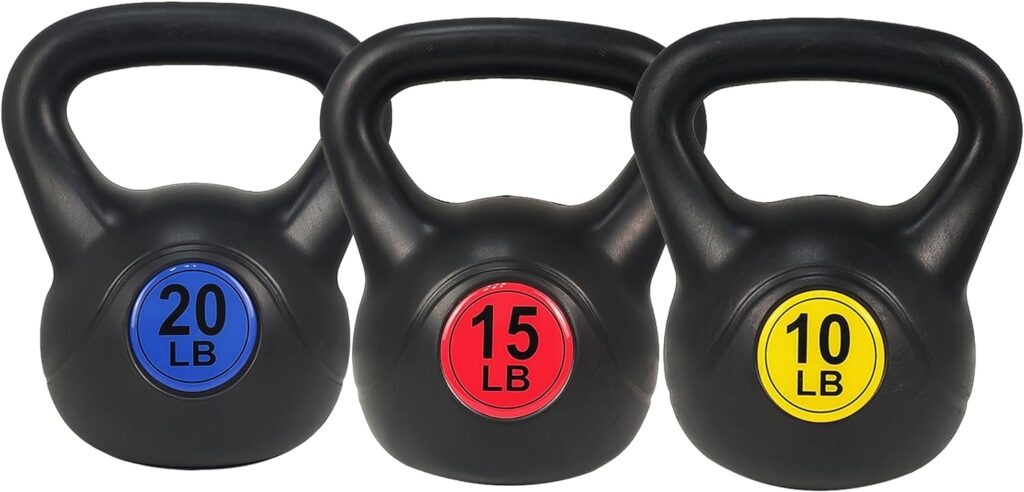 Signature Fitness ​Wide Grip Kettlebell Exercise Fitness Weight Set, Set of 3 or Set of 4 Kettlebells