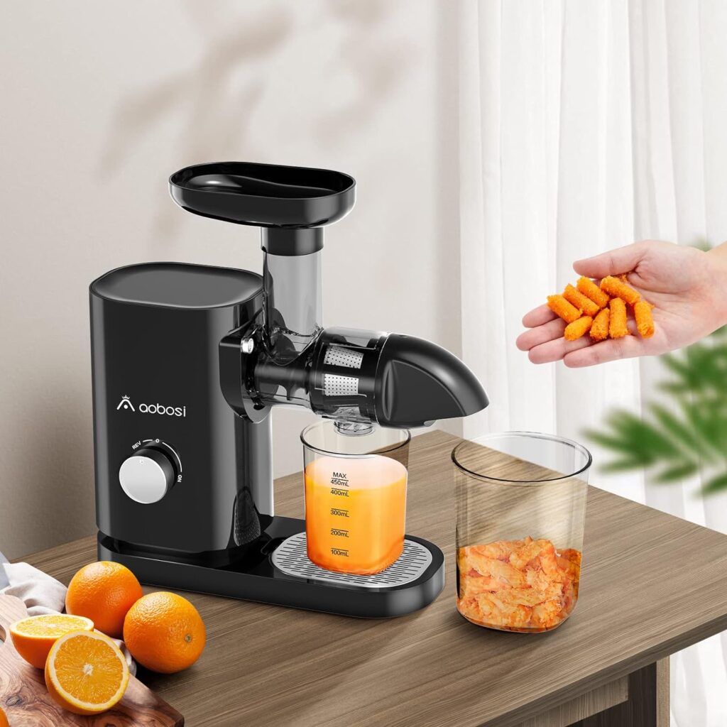 Slow Masticating Juicer, AAOBOSI Juicer Machines with Quiet Motor/Reverse Function/Easy to Clean Brush, Cold Press Juicers Whole Fruit and Vegetable for Delicate Crushing without Filtering, Gray