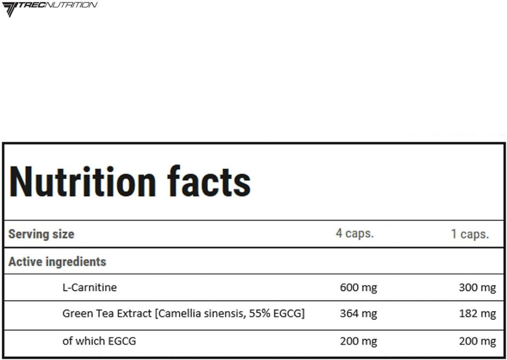 TREC Nutrition L-CARNITINE + Green Tea Extract - 90 Capsules - High Strength - Weight Loss Fat Burner - Slimming Muscle Definition