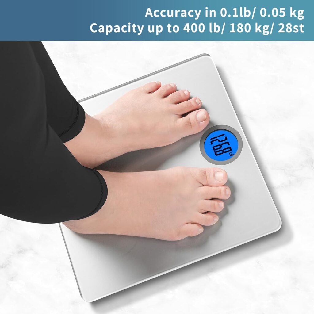 Vitafit Digital Bathroom Scales for Body Weight, Weighing Scales with Step-On Technology, LCD Display(Stone/kgs/lbs),Tempered Glass Silver