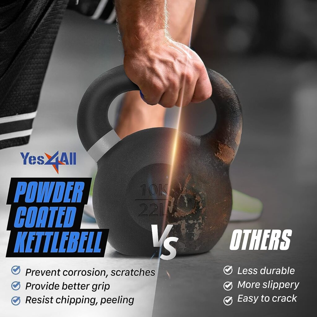 Yes4All 4-32kg Powder Coated Kettlebells Cast Iron, Kettlebell Weight Sets for Home Gym Fitness Weight Training